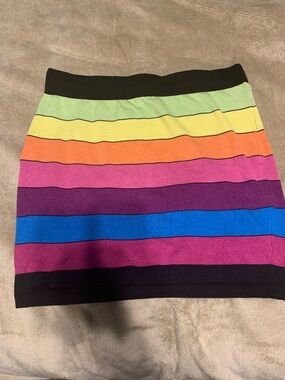 Multicolor Striped Knit Mini Skirt - Bright Rainbow